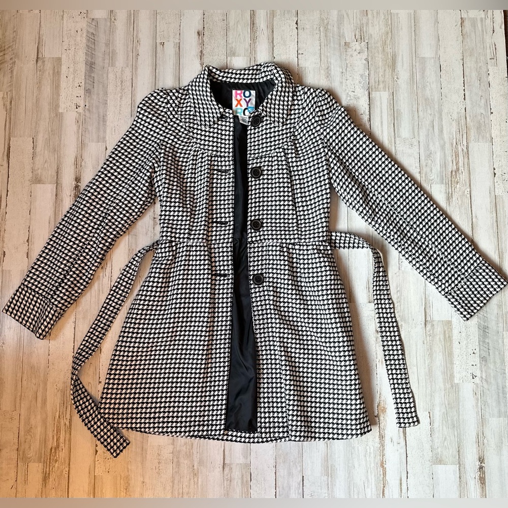 Roxy Houndstooth Puffsleeves Belted Button Collar… - image 2